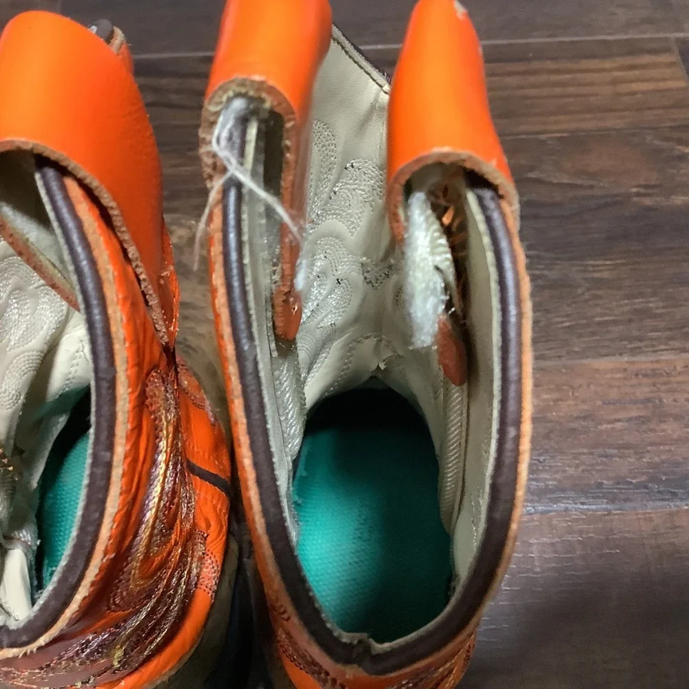 Cody James Kids Cowboy Boots Orange Brown Leather Square Toe BSC1867 Size 11D